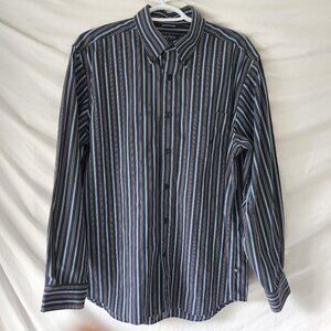 Nautica Men’s Long-Sleeve Shirt Size L Navy Stripe Classic Fit Wrinkle Resistant